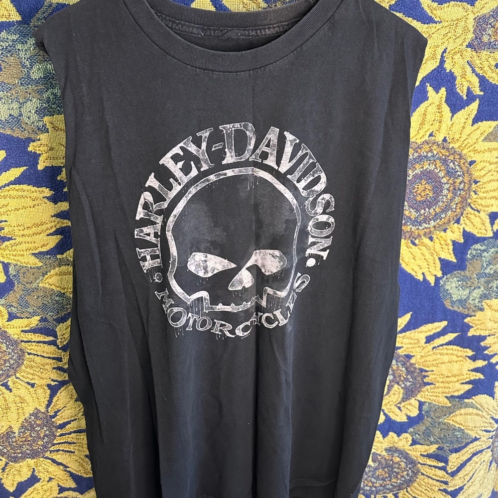 Harley-Davidson Skull Sleeveless Tee Oconomowoc WI Cut-Off Tank XL